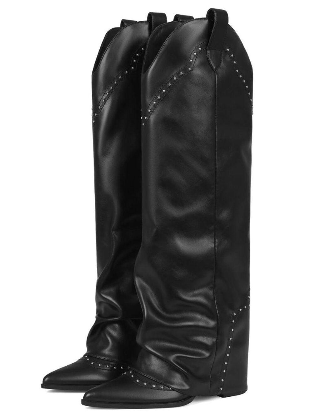 Knee High Boots for Women Tall Cowboy Cowgirl Fold Over Shark Boots